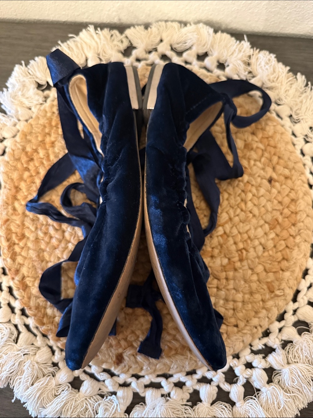 Sam Edelman Navy Blue Velvet Ankle Tie Ballet Flats Size 10 - Picture 14 of 14